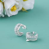 Silver Butterfly Hoop Earrings with CZ Diamonds & Mini Pearls